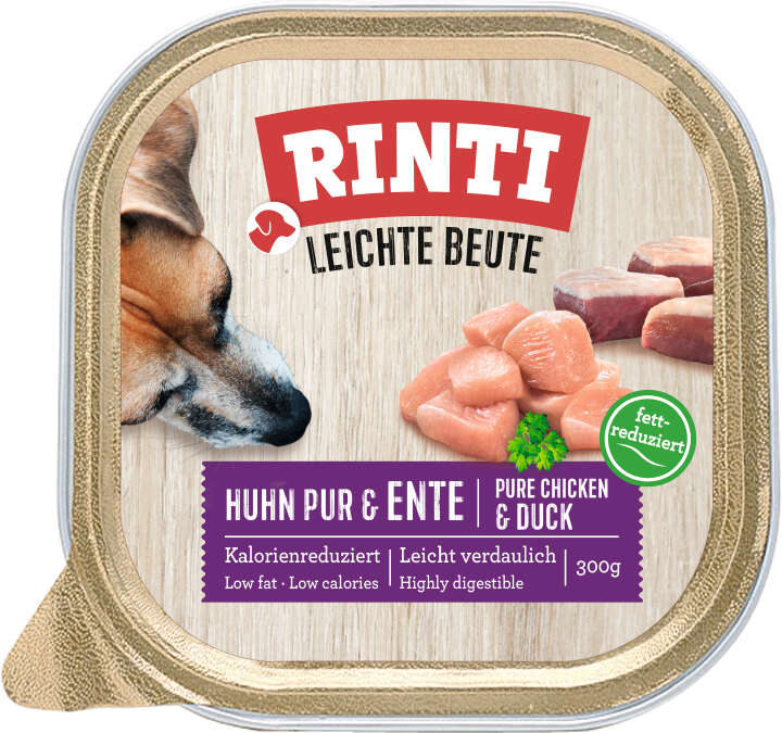 RINTI Hunde-Nassfutter Leichte Beute Schale Huhn und Ente